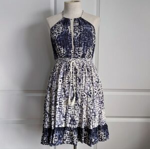Free People Strappy Halter Mini Sun Dress Ivory Blue Women's Size Small NEW